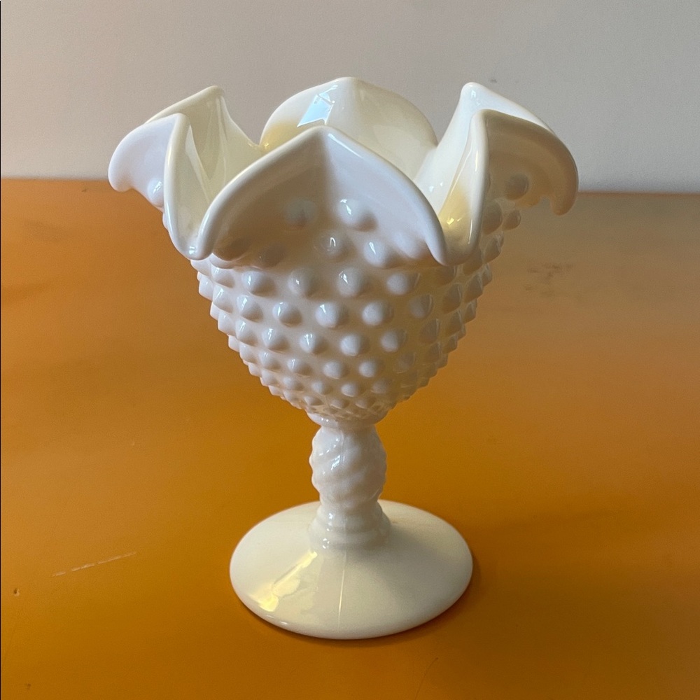 Vintage Fenton White Hobnail Milk Glass Compote